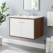 Wall-mount bathroom vanity in walnut white