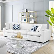 Down filled overstuffed vegan leather 3-seater sofa in white