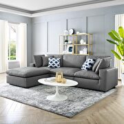 Down filled overstuffed vegan leather 4-piece sectional sofa in gray main photo