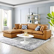 Down filled overstuffed vegan leather 4-piece sectional sofa in tan