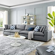 Down filled overstuffed vegan leather 4-seater sofa in gray