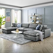 Down filled overstuffed vegan leather 6-piece sectional sofa in gray main photo