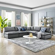 Down filled overstuffed vegan leather 5-piece sectional sofa in gray