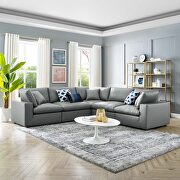 Down filled overstuffed vegan leather 5-piece sectional sofa in gray main photo