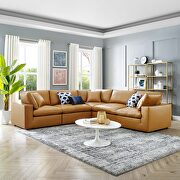 Down filled overstuffed vegan leather 5-piece sectional sofa in tan main photo