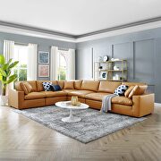 Down filled overstuffed vegan leather 6-piece sectional sofa in tan main photo