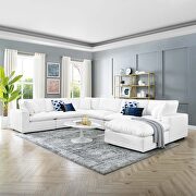 Down filled overstuffed vegan leather 7-piece sectional sofa in white main photo