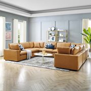 Down filled overstuffed vegan leather 8-piece sectional sofa in tan