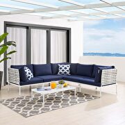 6-piece sunbrella® basket weave outdoor patio aluminum sectional sofa set in taupe/ navy main photo
