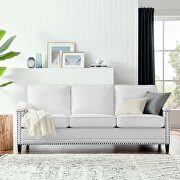 Ashton (White) Upholstered fabric sofa in white w/ nailhead trim