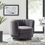 Tufted performance velvet swivel chair in black/ gray finish main photo