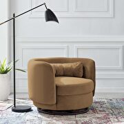 Performance velvet upholstery swivel chair in black/ cognac main photo