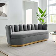 Victoria (Gray) Channel tufted performance velvet sofa in gray finish