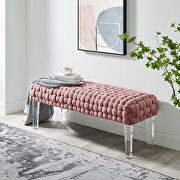 Woven performance velvet upholstery ottoman in dusty rose finish main photo