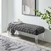 Woven performance velvet upholstery ottoman in gray finish main photo