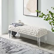 Woven performance velvet upholstery ottoman in white finish main photo