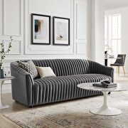 Announce (Charcoal) Charcoal finish performance velvet upholstery channel tufted sofa