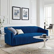 Navy finish performance velvet upholstery channel tufted sofa