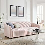 Pink finish performance velvet upholstery channel tufted sofa main photo