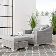 Conway (Gray) Outdoor patio wicker rattan 2-piece armchair and ottoman set in light gray/ gray