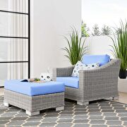 Conway (Light Blue) Outdoor patio wicker rattan 2-piece armchair and ottoman set in light gray/ light blue