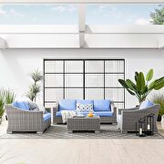 Conway (Light Blue) II 4-piece outdoor patio wicker rattan furniture set in light gray/ light blue