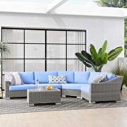 Conway (Light Blue) III Outdoor patio wicker rattan 5-piece sectional sofa furniture set in light gray/ light blue