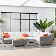 Outdoor patio wicker rattan 5-piece sectional sofa furniture set in light gray/ white main photo