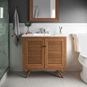 Natural finish solid teak wood bathroom vanity 36 main photo