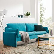 Blue finish stain-resistant performance velvet upholstery sofa