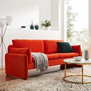 Orange finish stain-resistant performance velvet upholstery sofa main photo
