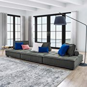 Saunter (Gray) Tufted fabric upholstery modular design 3-piece sofa in gray finish