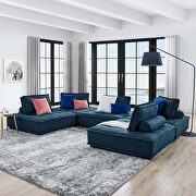 Tufted fabric upholstery modular design 5-piece sofa in azure finish main photo