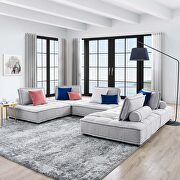 Tufted fabric upholstery modular design 5-piece sofa in light gray finish main photo