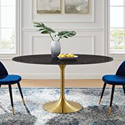 Oval artificial marble dining table in gold black main photo