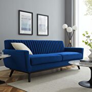 Navy velvet sofa with channel tufting main photo