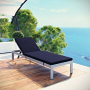 Outdoor patio aluminum chaise with cushions in silver/ navy main photo