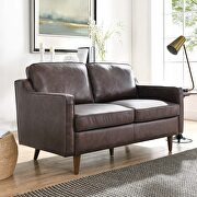 Brown finish genuine leather upholstery loveseat
