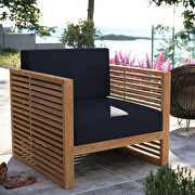 Teak wood outdoor patio armchair in natural/ navy main photo