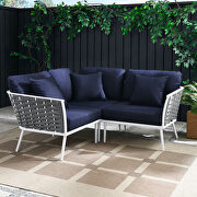White/ navy finish outdoor patio aluminum small sectional sofa main photo