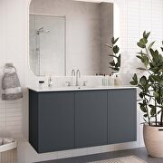 Gray finish wall-mount bathroom vanity w/ sink in white main photo