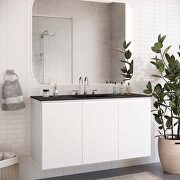 White finish wall-mount bathroom vanity w/ sink in black main photo
