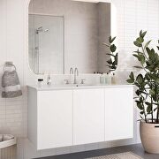 White finish wall-mount bathroom vanity w/ sink in white main photo
