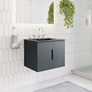 Gray finish 24 bathroom vanity w/ black sink ceramic basin main photo