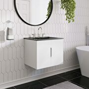 White finish 24 bathroom vanity w/ black sink ceramic basin main photo