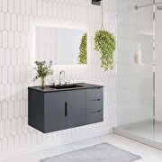Vitality II (Gray Black) Gray finish bathroom vanity w/ black sink ceramic basin