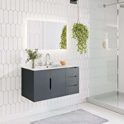Vitality II (Gray White) Gray finish bathroom vanity w/ white sink ceramic basin