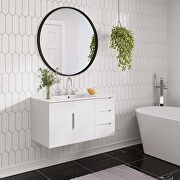 White finish bathroom vanity w/ white sink ceramic basin main photo