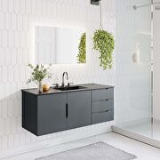 Gray finish bathroom vanity w/ black ceramic sink basin main photo