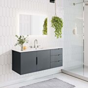 Gray finish bathroom vanity w/ white ceramic sink basin main photo